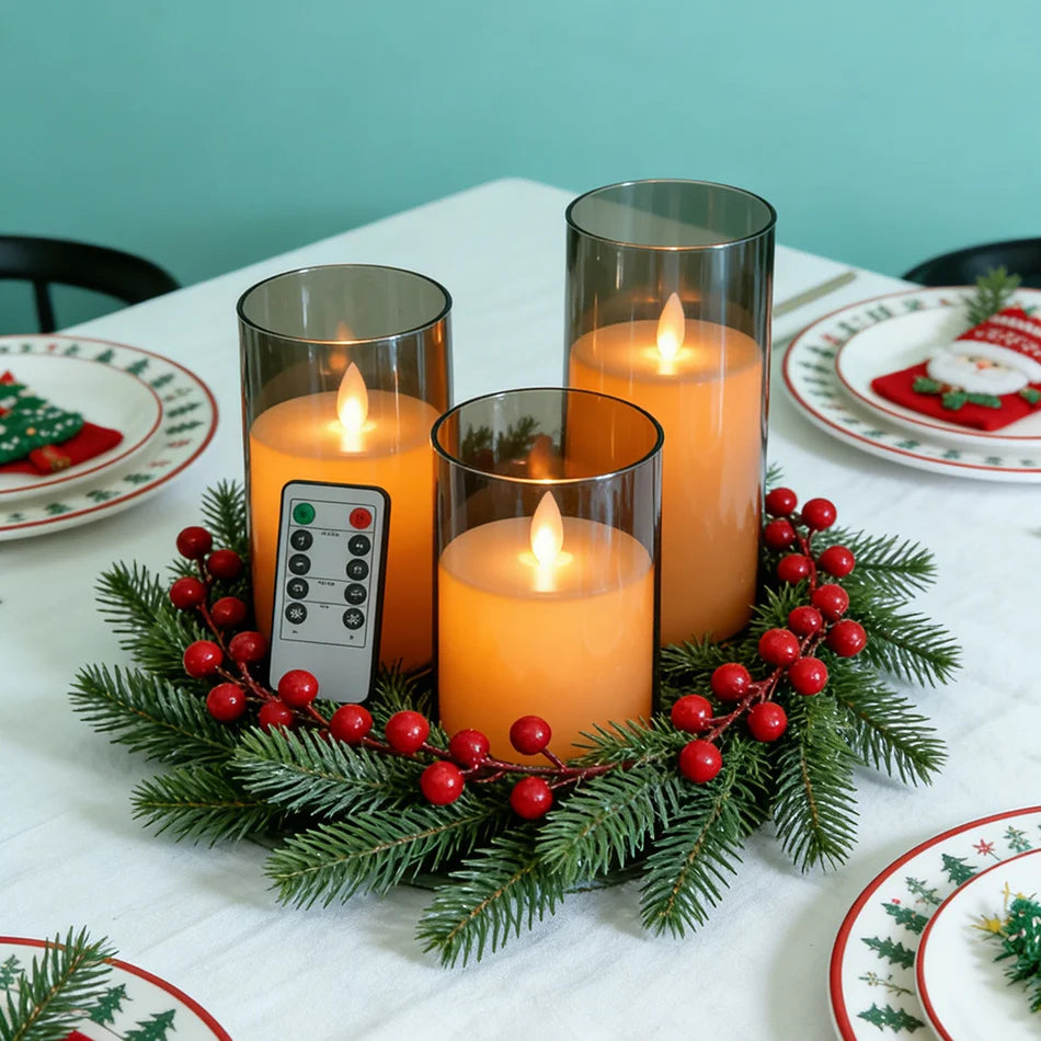 USB Rechargeable LED Candle Light 3pcs/set,Moving Wick Remote controlled,Christmas Candles,New Year Party Light,Home Decor.
