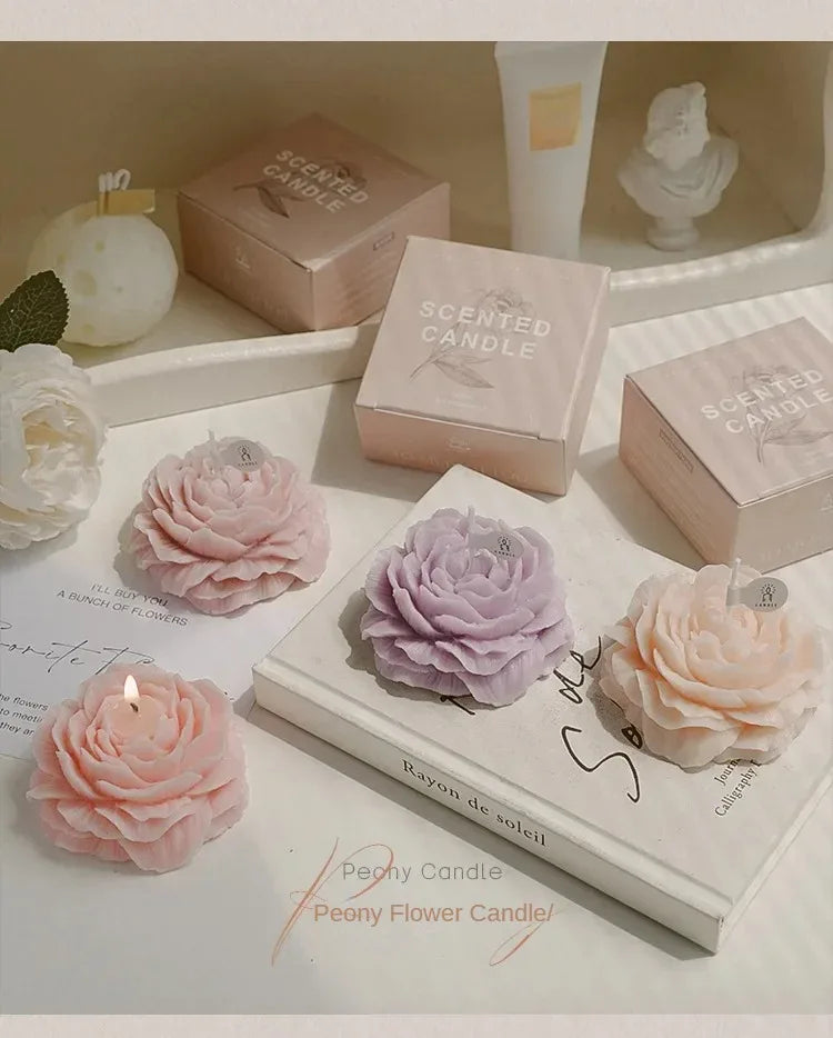 Creative Peony Candle Floral Fragrance Mothers Day Gift Idea Handmade Soy Wax Aromatherapy for Home Decor Favor Present