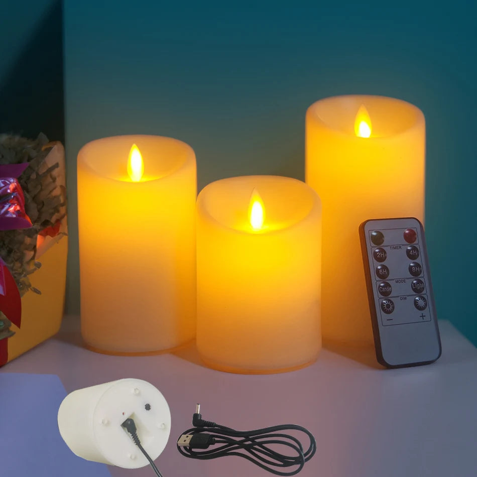 3pcs/set USB Rechargeable Flameless Electric Led Candles With Remote Control,Valentine Day Gifts,Home Decor.,Wedding Decoration