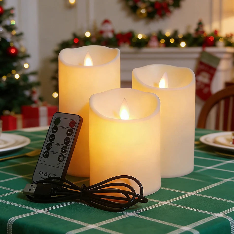 3pcs/set USB Rechargeable Flameless Electric Led Candles With Remote Control,Valentine Day Gifts,Home Decor.,Wedding Decoration
