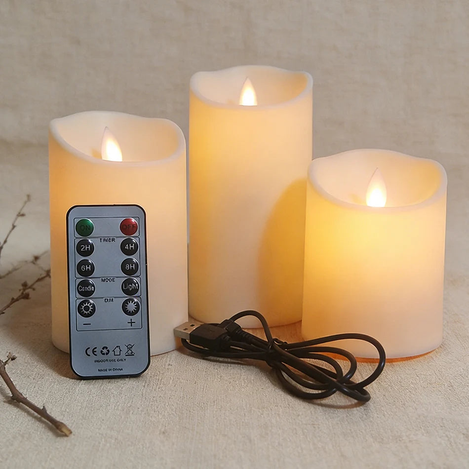 3pcs/set USB Rechargeable Flameless Electric Led Candles With Remote Control,Valentine Day Gifts,Home Decor.,Wedding Decoration