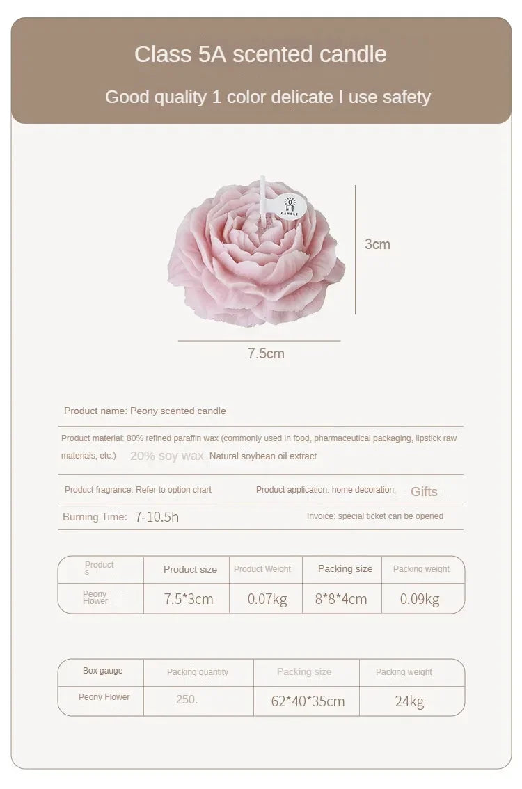 Creative Peony Candle Floral Fragrance Mothers Day Gift Idea Handmade Soy Wax Aromatherapy for Home Decor Favor Present