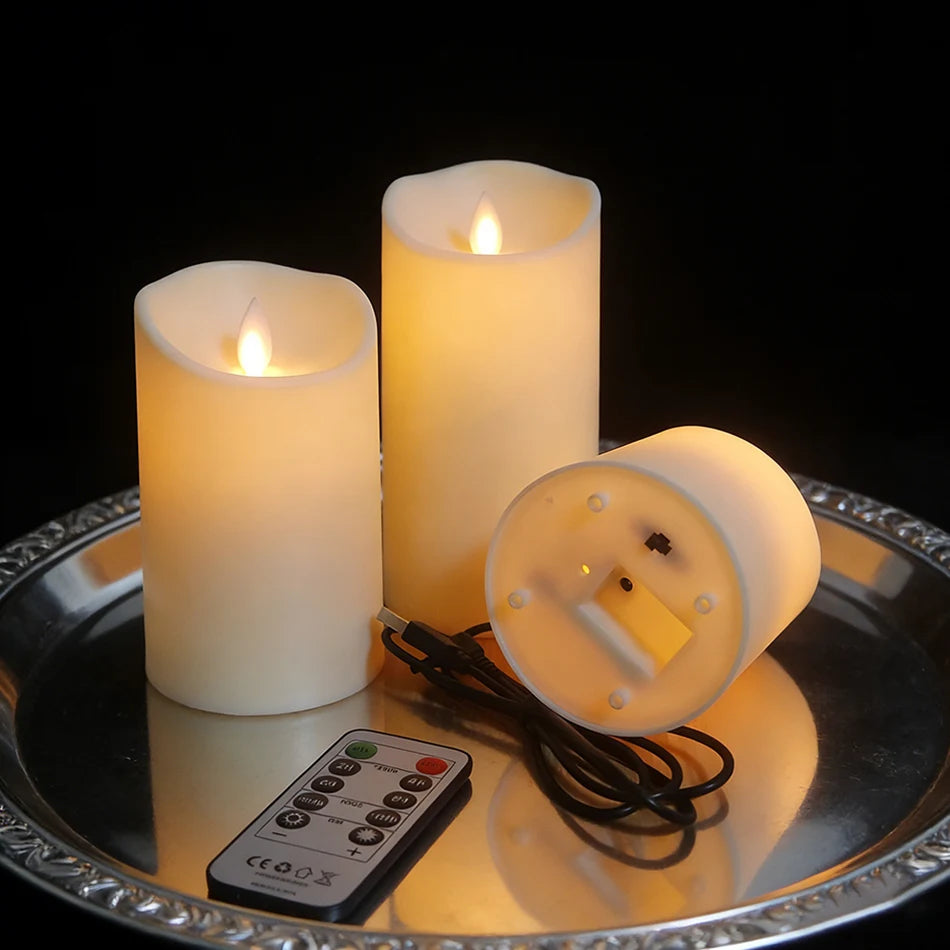 3pcs/set USB Rechargeable Flameless Electric Led Candles With Remote Control,Valentine Day Gifts,Home Decor.,Wedding Decoration