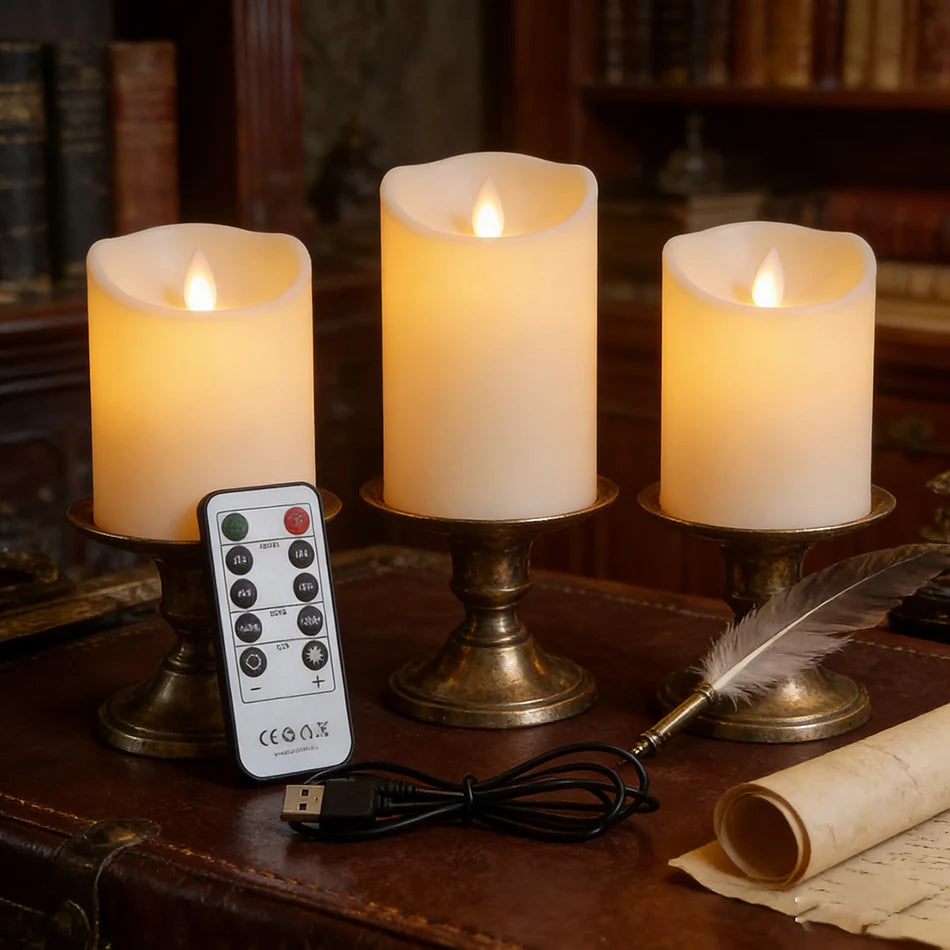 3pcs/set USB Rechargeable Flameless Electric Led Candles With Remote Control,Valentine Day Gifts,Home Decor.,Wedding Decoration