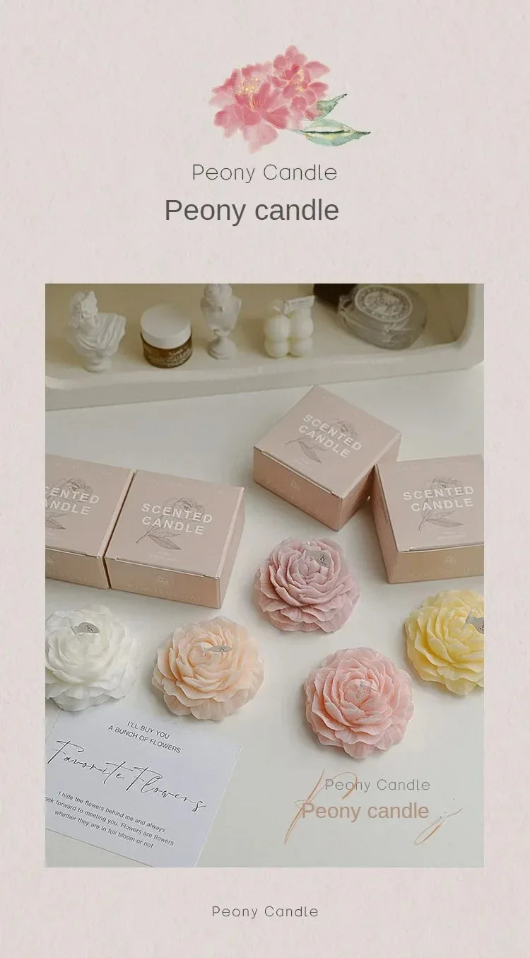 Creative Peony Candle Floral Fragrance Mothers Day Gift Idea Handmade Soy Wax Aromatherapy for Home Decor Favor Present