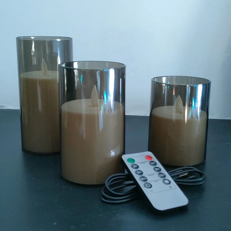 USB Rechargeable LED Candle Light 3pcs/set,Moving Wick Remote controlled,Christmas Candles,New Year Party Light,Home Decor.