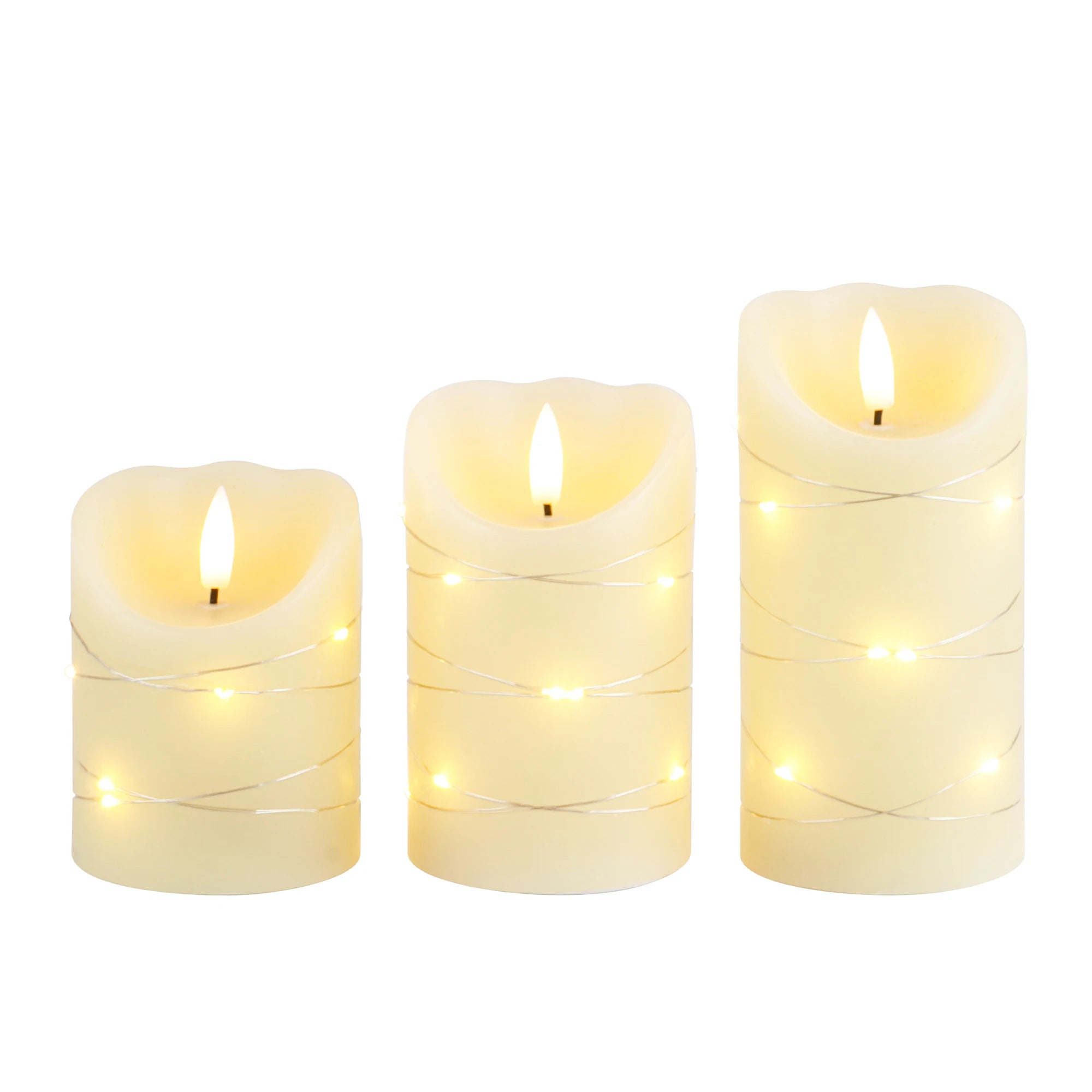 Set of 3 Flickering Flameless Candles Electric with Embedded String Lights,LED Candles for Home Decorations, with Remote & Timer