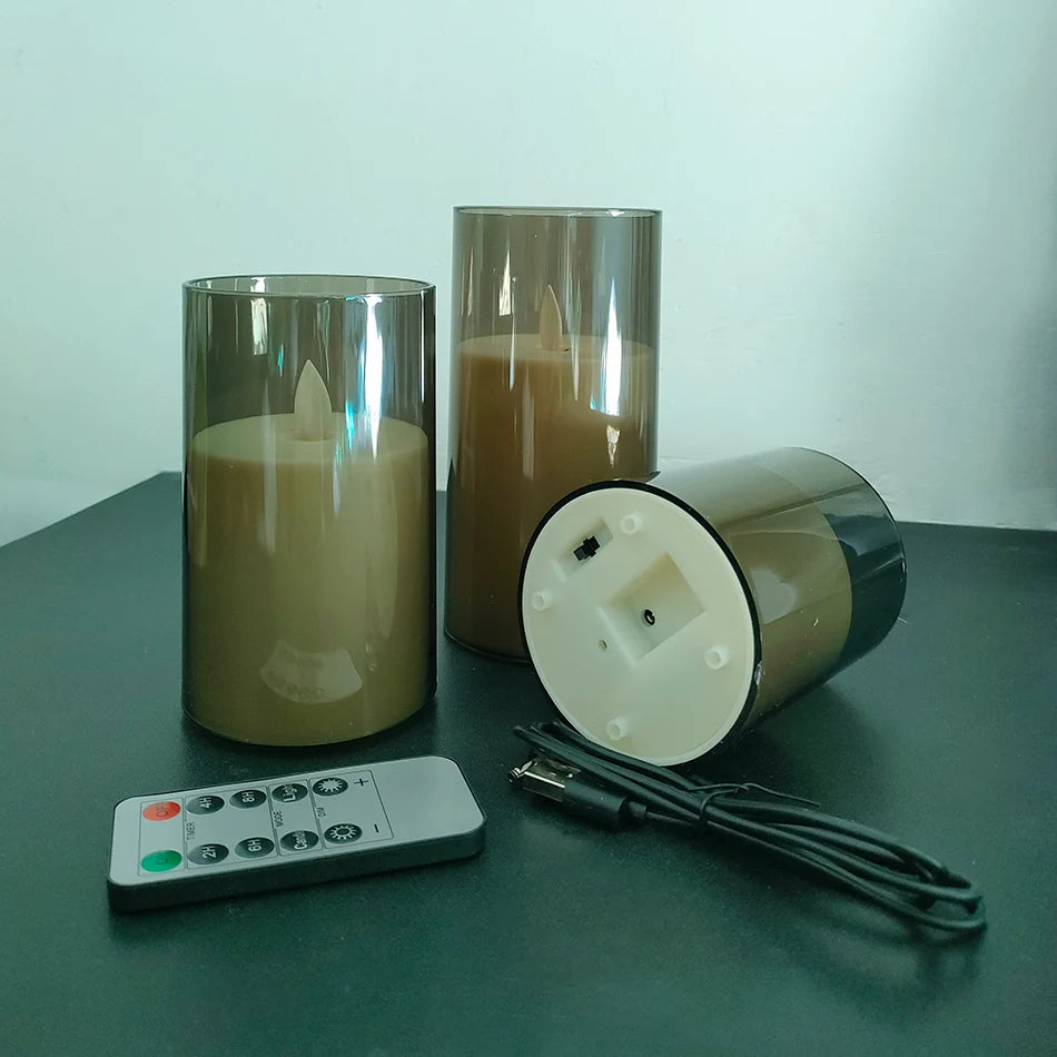 USB Rechargeable LED Candle Light 3pcs/set,Moving Wick Remote controlled,Christmas Candles,New Year Party Light,Home Decor.