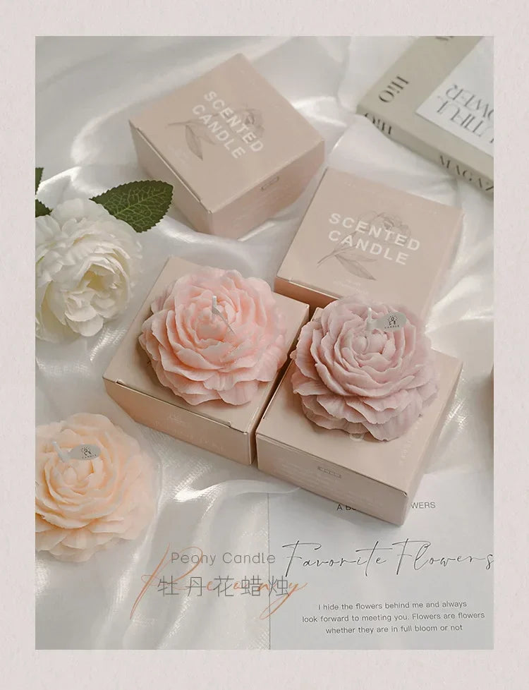 Creative Peony Candle Floral Fragrance Mothers Day Gift Idea Handmade Soy Wax Aromatherapy for Home Decor Favor Present