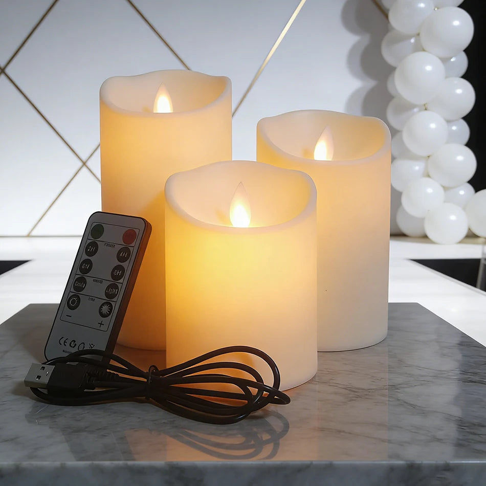 3pcs/set USB Rechargeable Flameless Electric Led Candles With Remote Control,Valentine Day Gifts,Home Decor.,Wedding Decoration